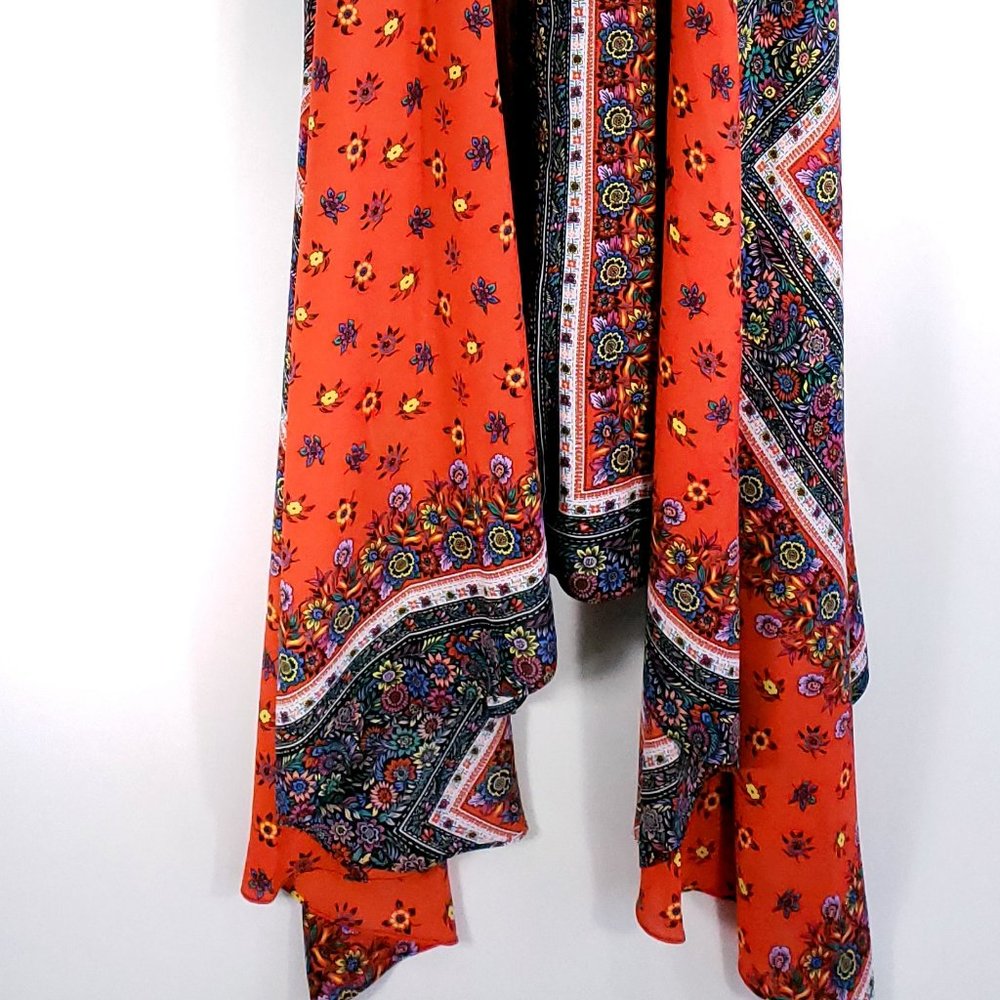 Nanette Lepore Maxi Dress Women's 8 Calypso Red Multi Print Boho Asymmetrical - Picture 4 of 8